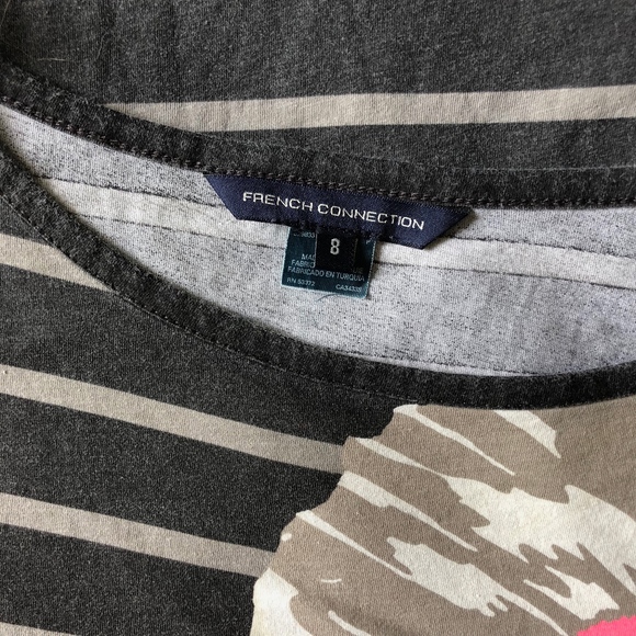 GRAY STRIPE ABSTRACT FLORAL COTTON JERSEY DRESS - Picture 5 of 6